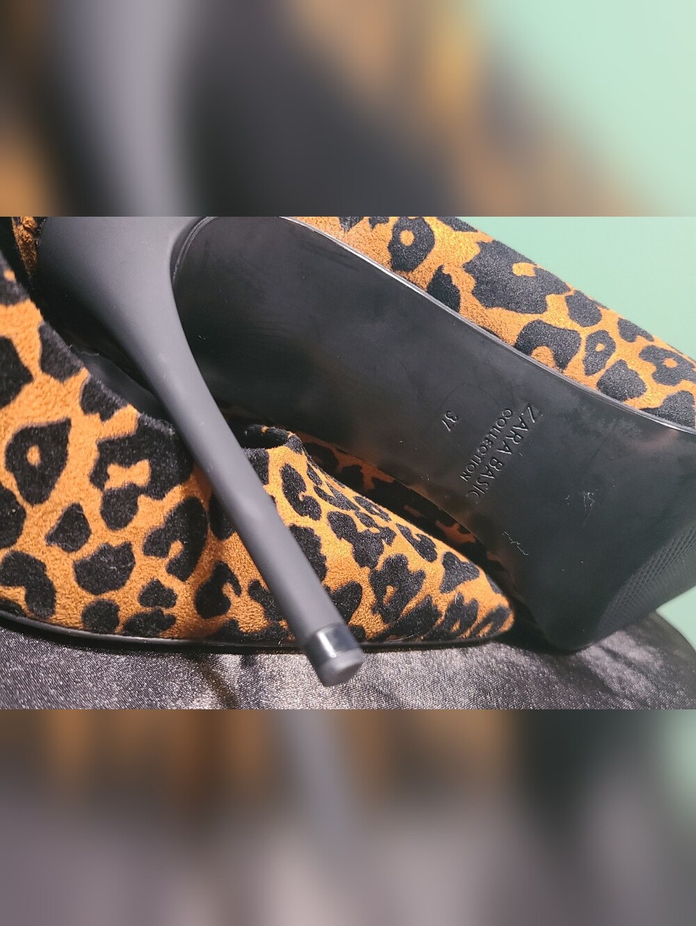 Zara Leopard Print Pointed Toe Stiletto Pumps - Tan/Black - Picture 4 of 4